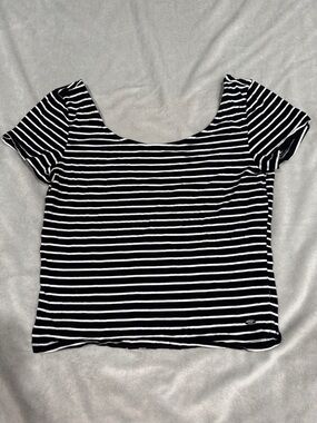 American Eagle Outfitters Black & White Striped Scoop Neck Crop Top